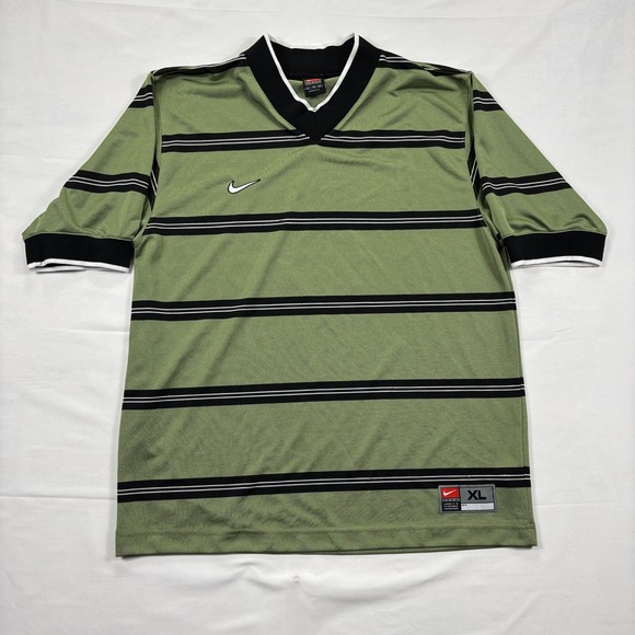 Nike Other - Nike Team Vintage 90s Striped V-Neck Soccer Jersey Made in USA XL Olive Green